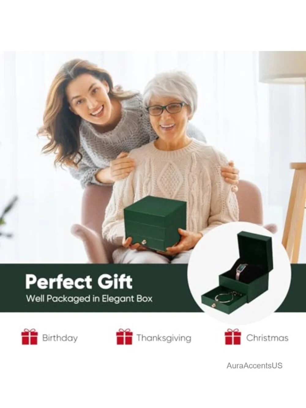 Dainty Women's Wrist Watch with Green Malachite Dial, Genuine Leather Strap,